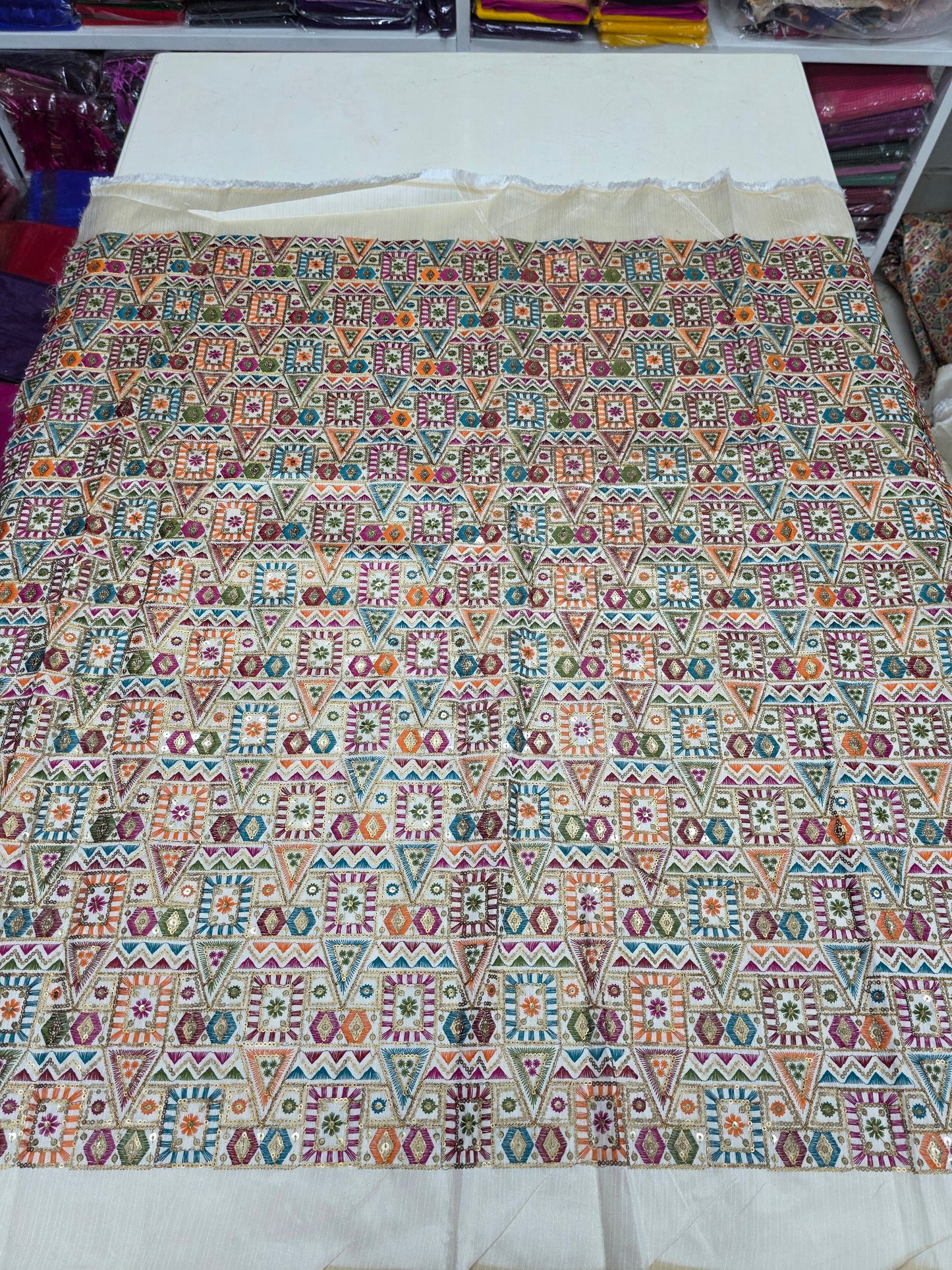 Raw Silk Blouse Fabric (HSSB7, Heavy Embroidery Work)