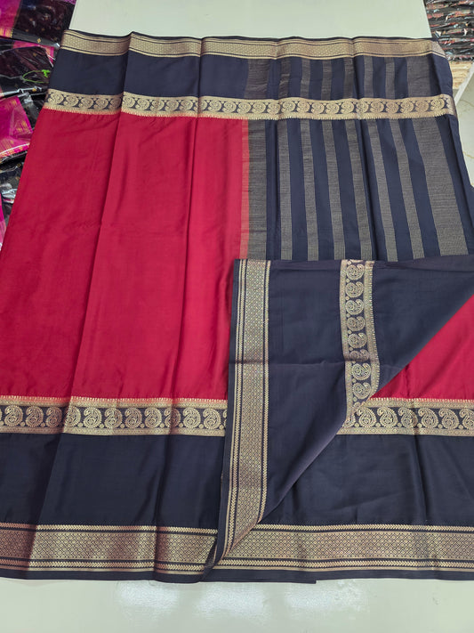 Semi Mysore Crepe (Premium, Contrast, Mango Big Bentex Border)