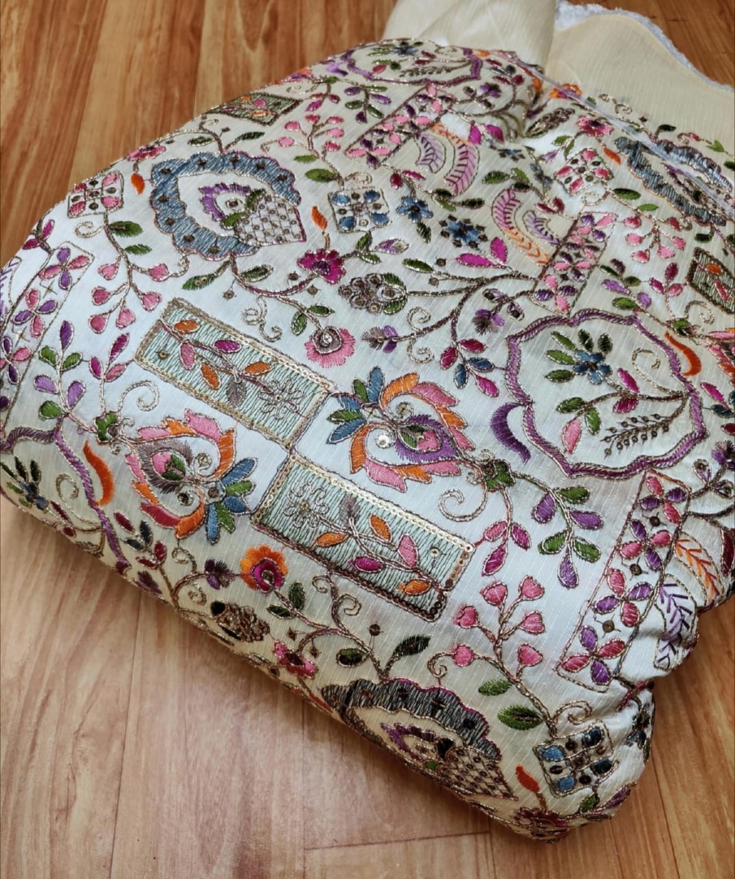 Raw Silk Blouse Fabric (HSSB7, Heavy Embroidery Work)