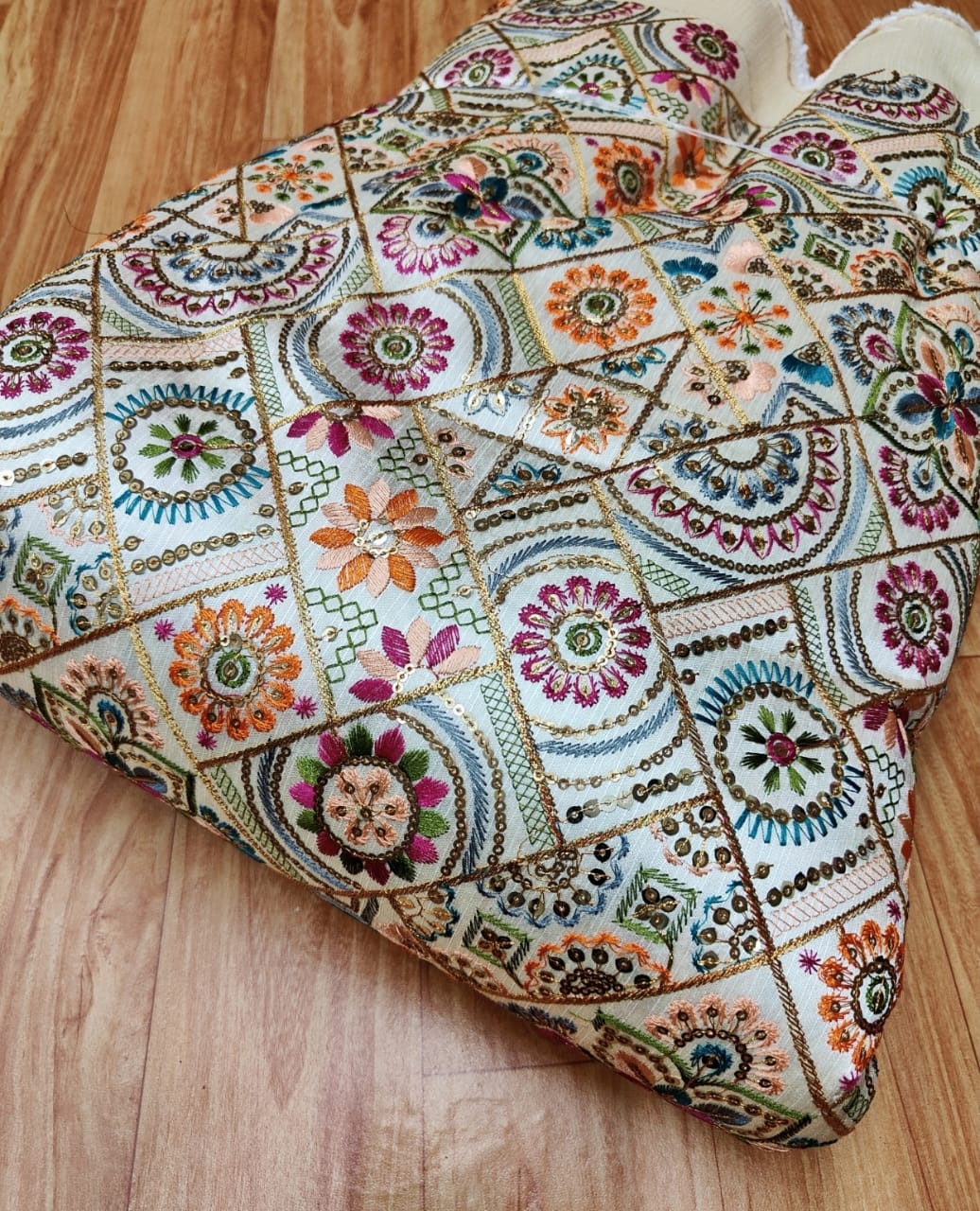 Raw Silk Blouse Fabric (HSSB7, Heavy Embroidery Work)