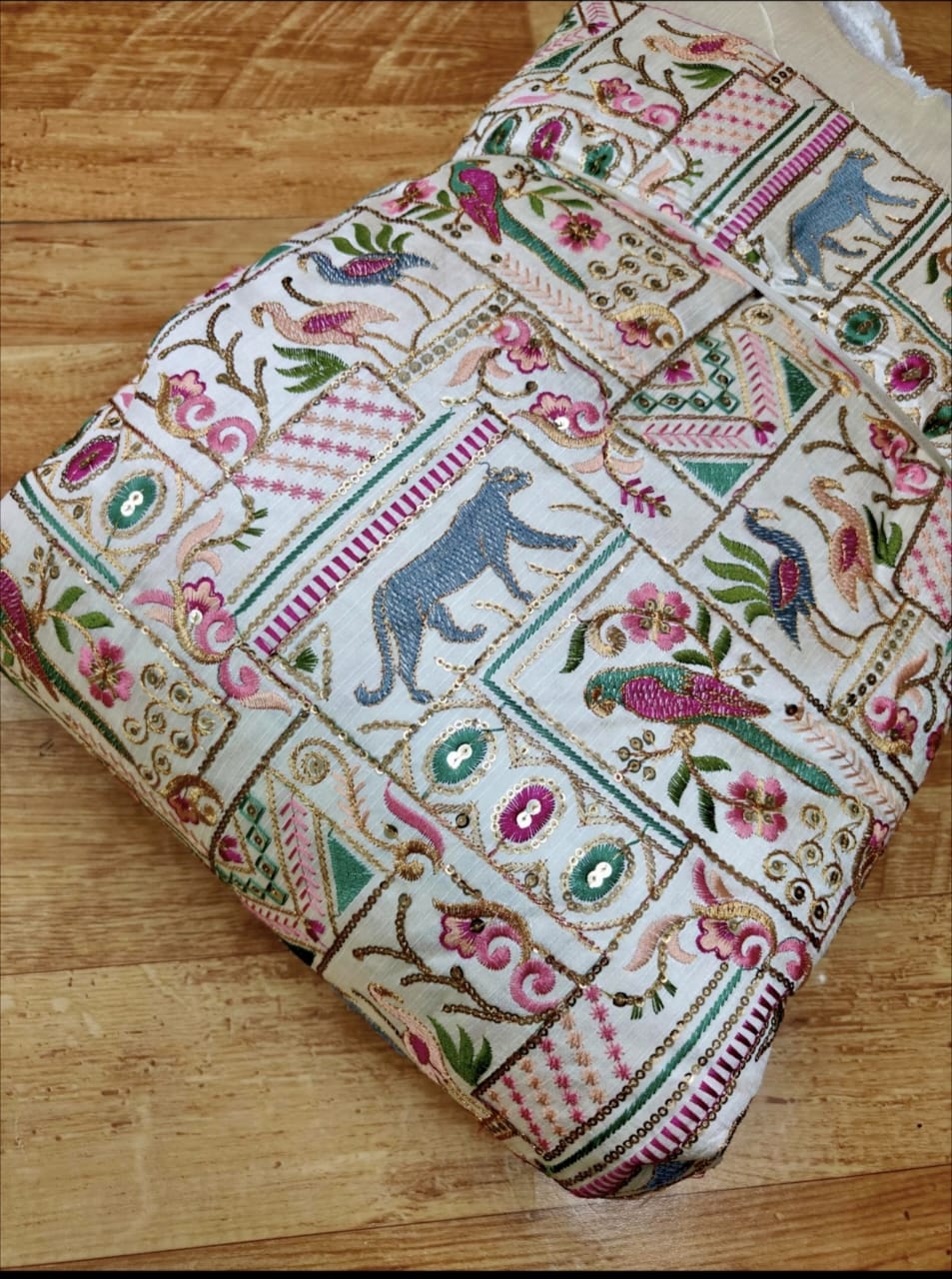 Raw Silk Blouse Fabric (HSSB7, Heavy Embroidery Work)