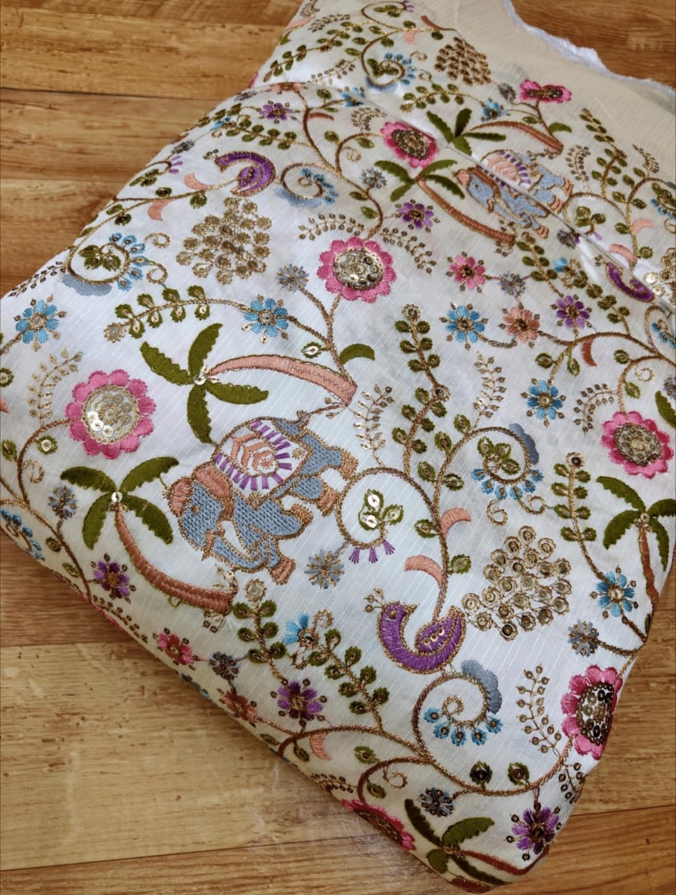Raw Silk Blouse Fabric (HSSB7, Heavy Embroidery Work)