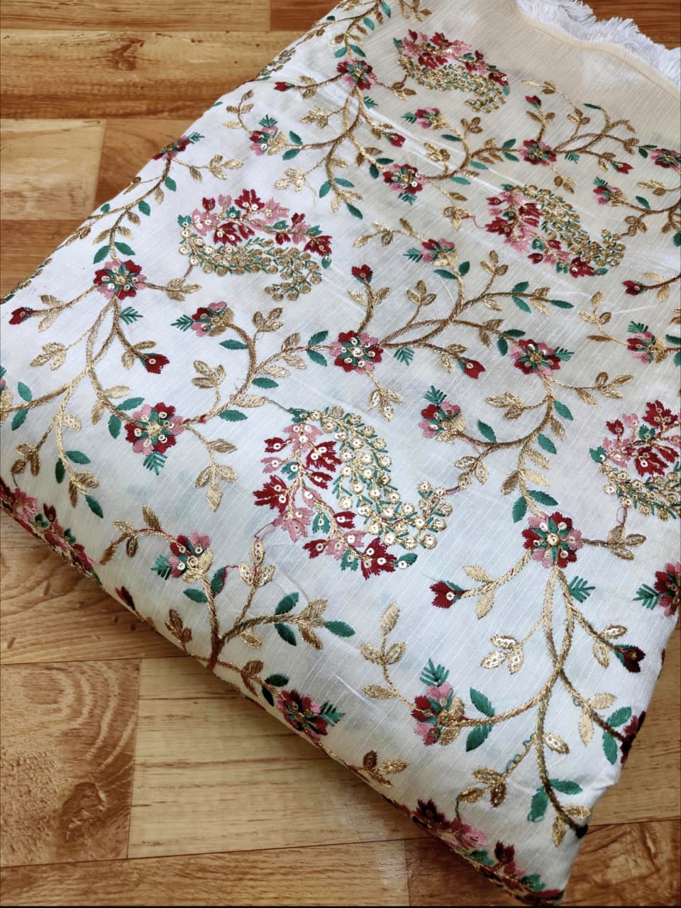 Raw Silk Blouse Fabric (HSSB7, Heavy Embroidery Work)