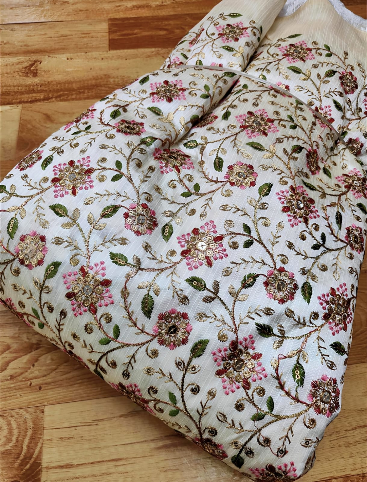 Raw Silk Blouse Fabric (HSSB7, Heavy Embroidery Work)