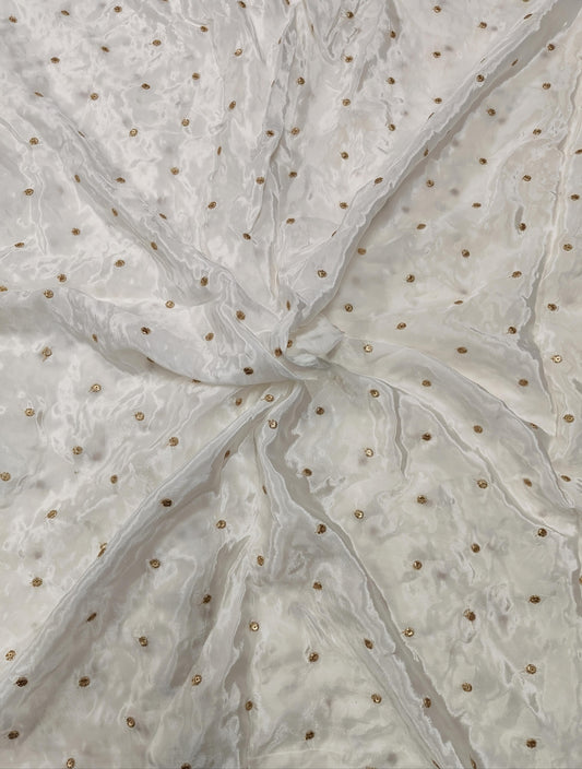 Natural Crepe Blouse Fabric (HSSB15, Golden Motifs)