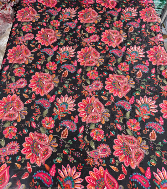 Art Crepe Blouse Fabric (HSSB12, Rich Floral Print with Heavy Positioning Work)