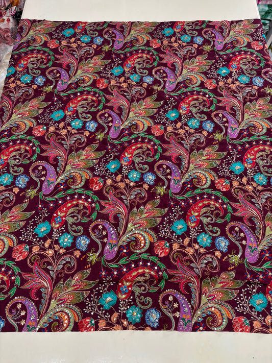 Kalamkari Blouse Fabric (HSSB11, Multicolour Floral Print with Heavy Positioning Work)