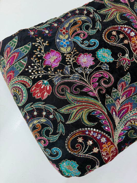 Kalamkari Blouse Fabric (HSSB11, Multicolour Floral Print with Heavy Positioning Work)