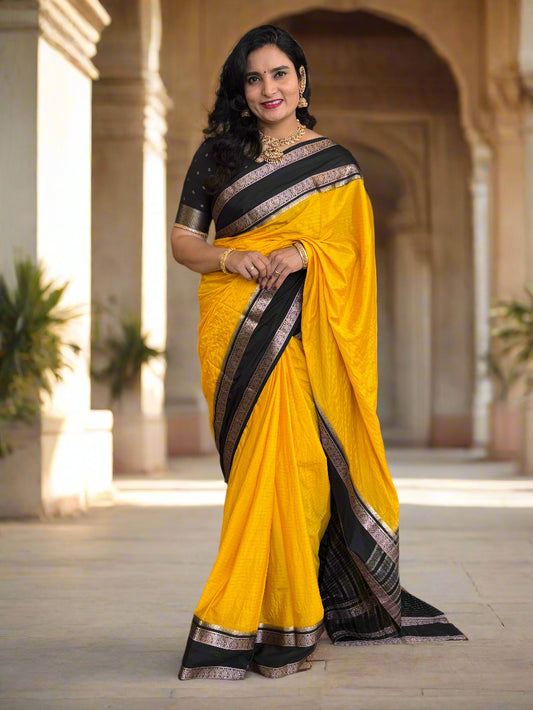 Semi Mysore Crepe (Premium, Horizontal Lines with Leaves Bentex Border)