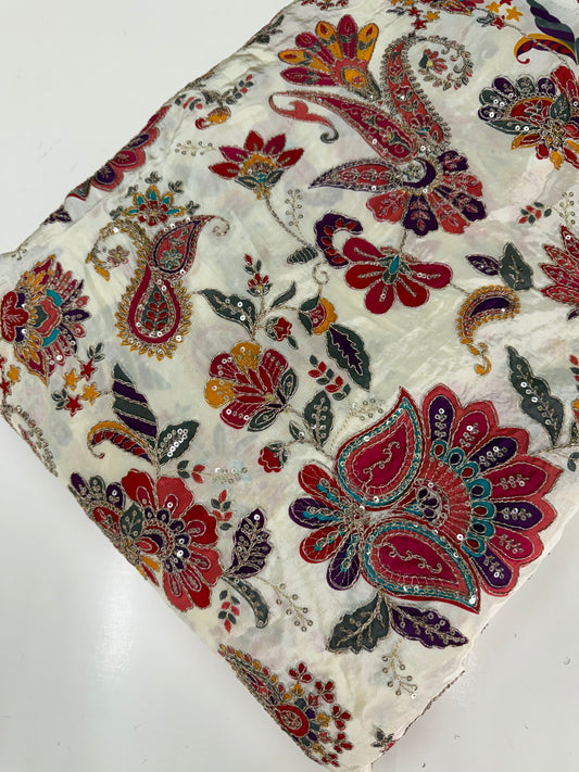 Kalamkari Blouse Fabric (HSSB18, Heavy Floral Print with Positioning Work)