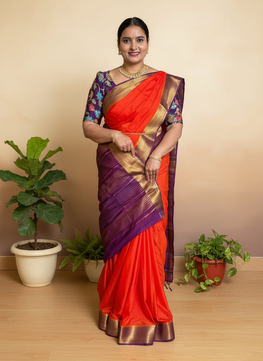 Semi Mysore Crepe (Mango and Floral Border)