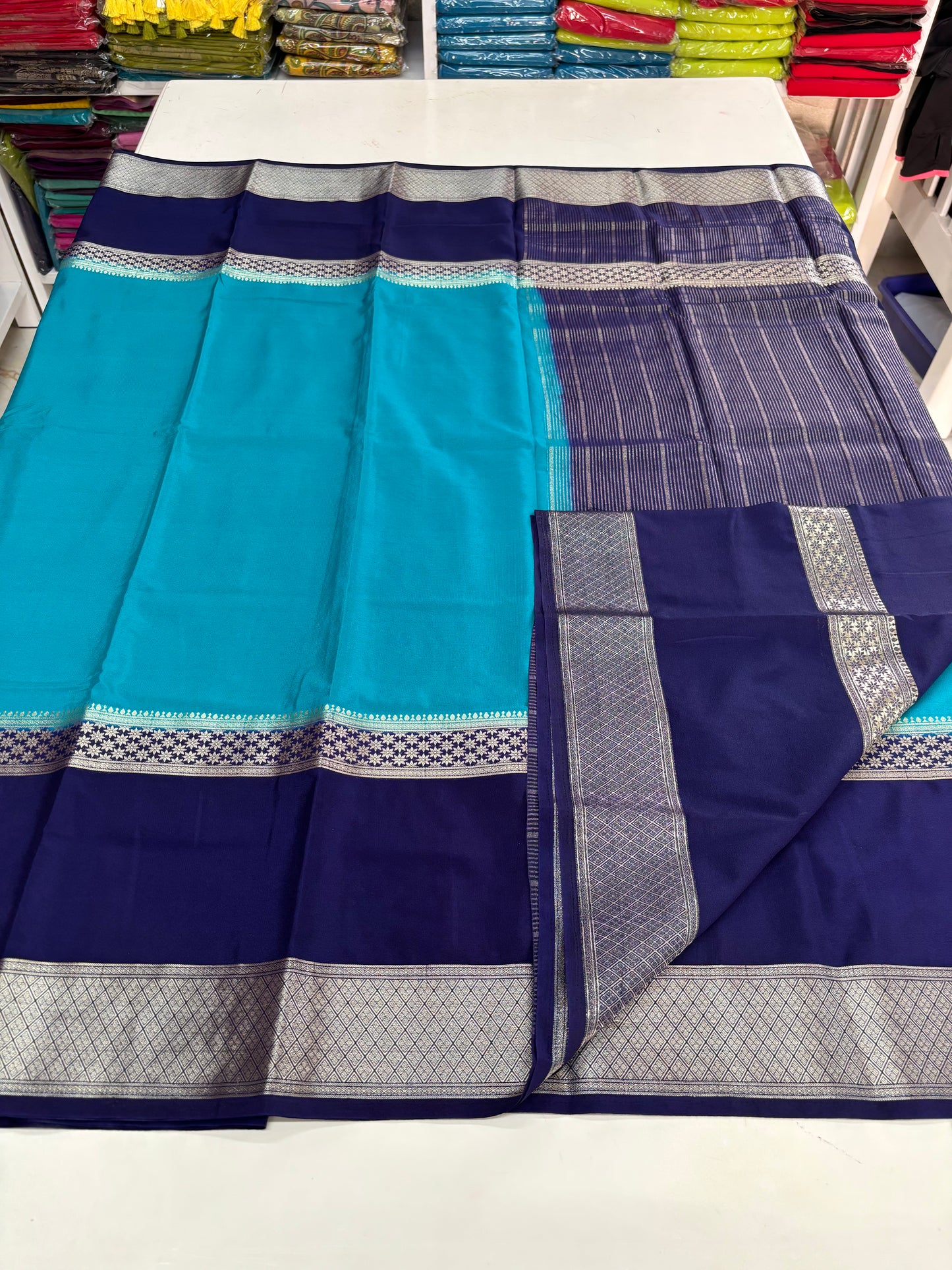 Semi Mysore Crepe (Premium, Contrast Big Bentex Star Border)