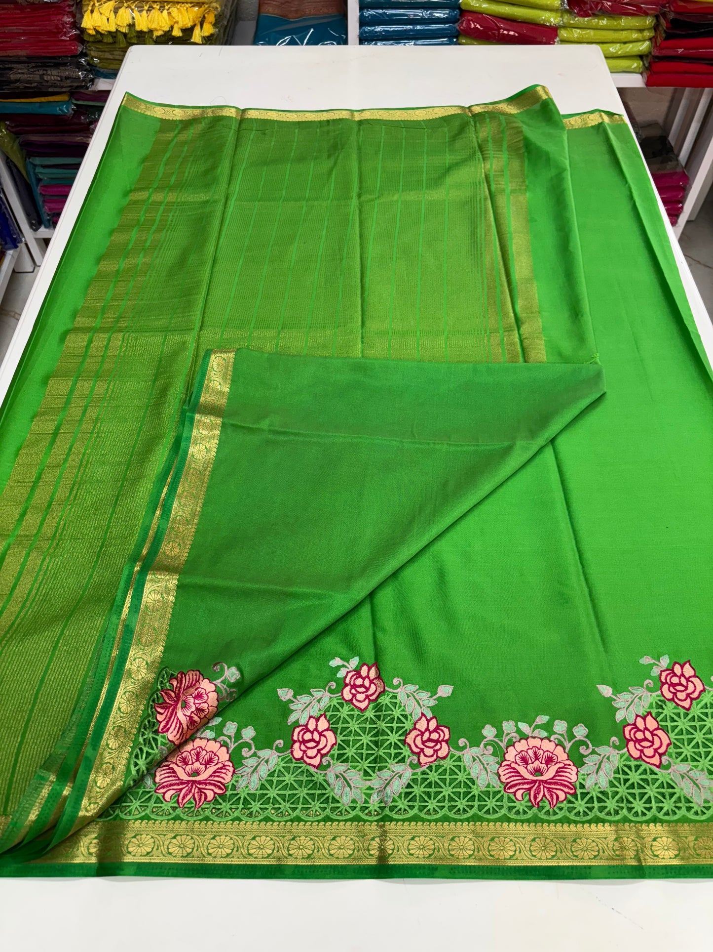 Semi Mysore Crepe (Self, Cut work and Embroidery)