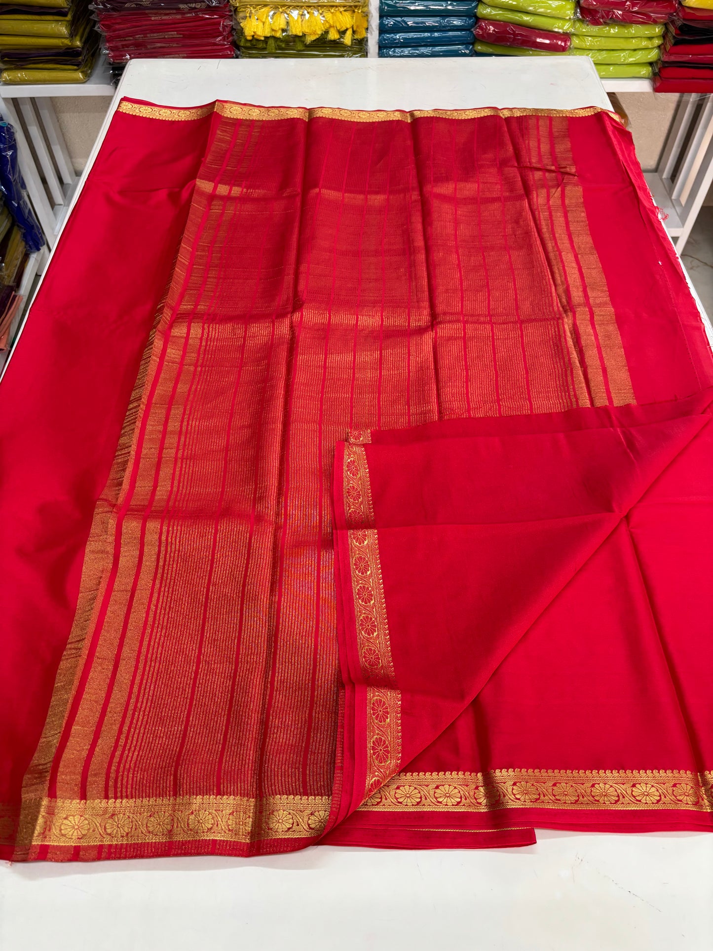 Semi Mysore Crepe (Self, 1 inch Floral Border)