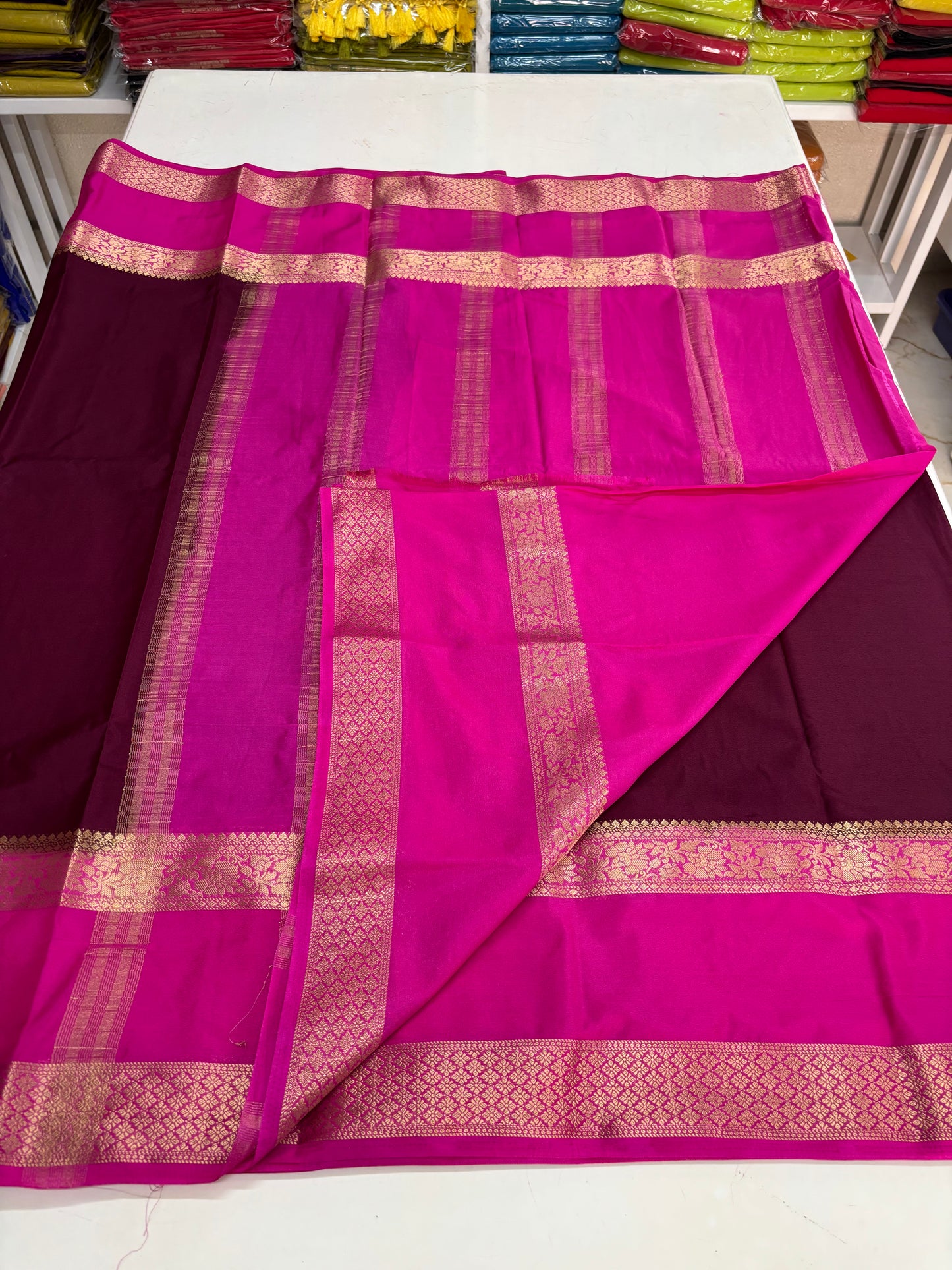 Semi Mysore Crepe (Big Floral Bentex Border)