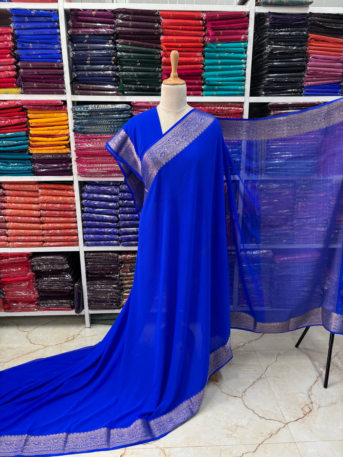 Georgette Chiffon (Self, Mango Border)