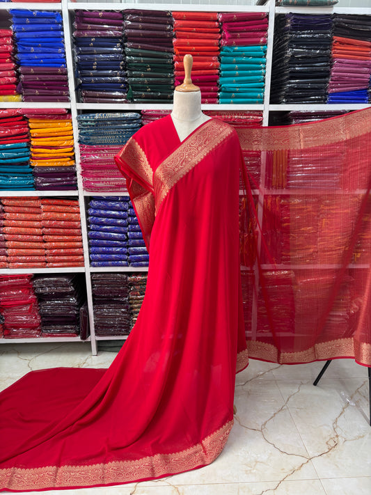 Georgette Chiffon (Self, Mango Border)