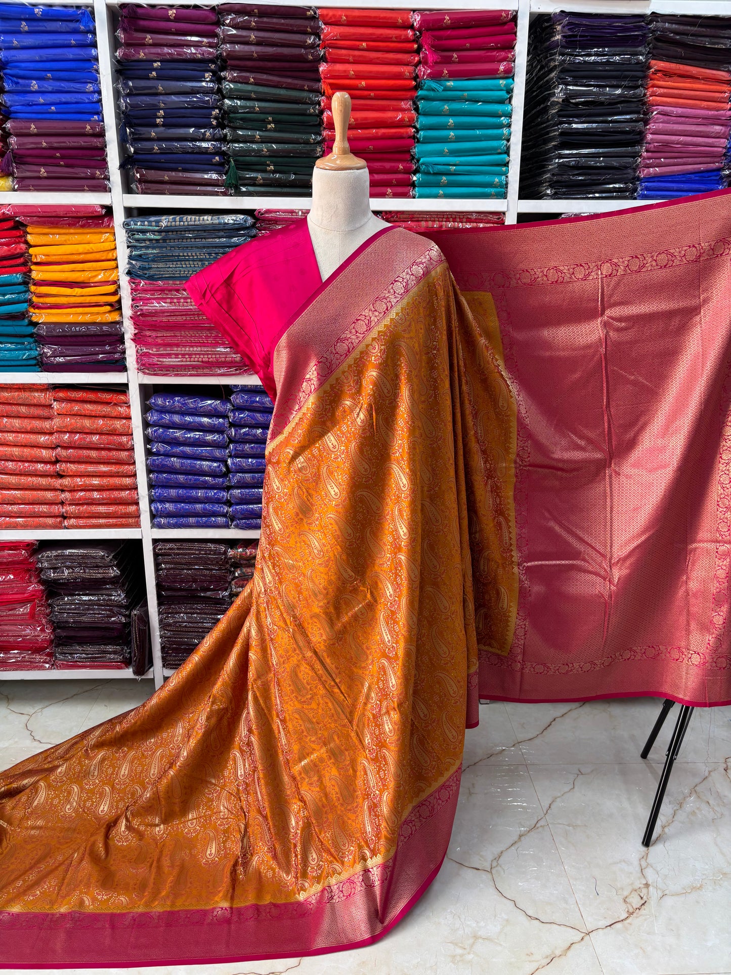 Brocade Semi Mysore Crepe (Meena with Banarasi Border)