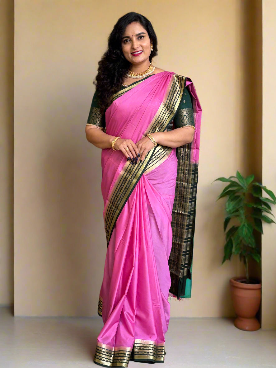 Semi Mysore Crepe (Lotus Sequence Border)