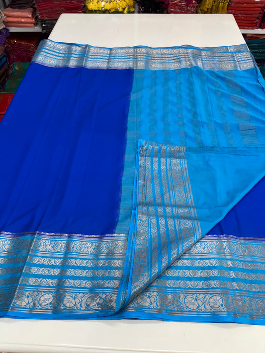 Semi Mysore Crepe (Premium, Contrast Big Bentex Mango Floral Border)