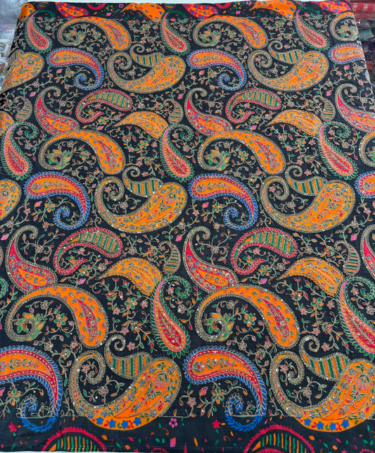 Kalamkari Blouse Fabric (HSSB13, Rich Mango Print with Heavy Positioning Work)