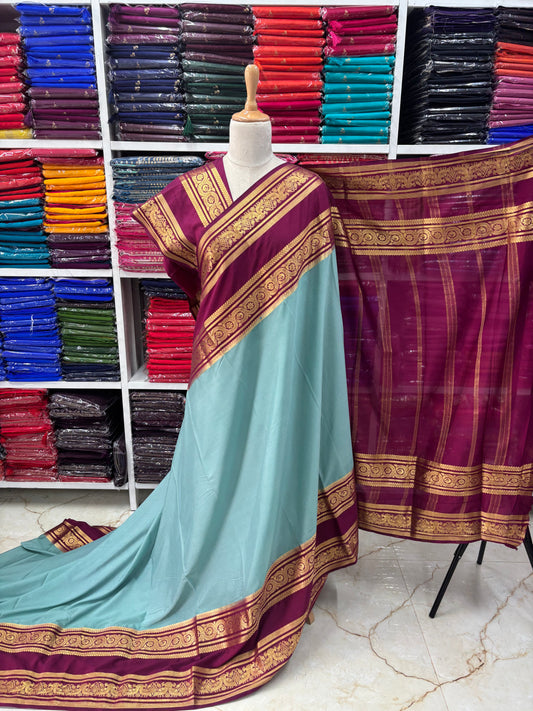 Semi Mysore Crepe (Peacock and Floral Big Bentex Border)