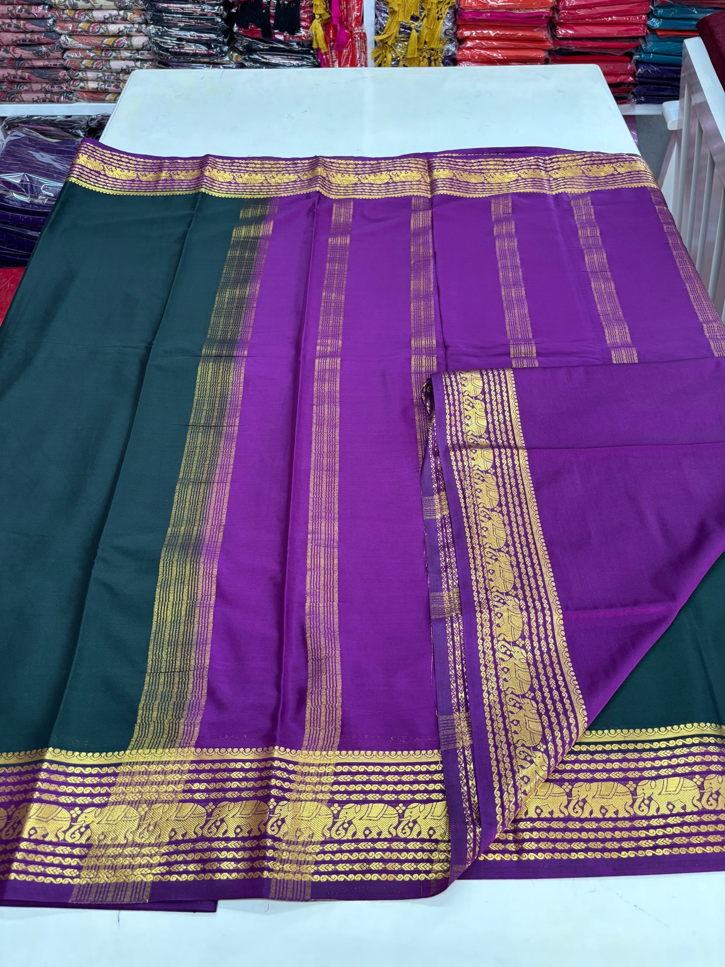 Semi Mysore Crepe (Premium, Marching Elephants Border)