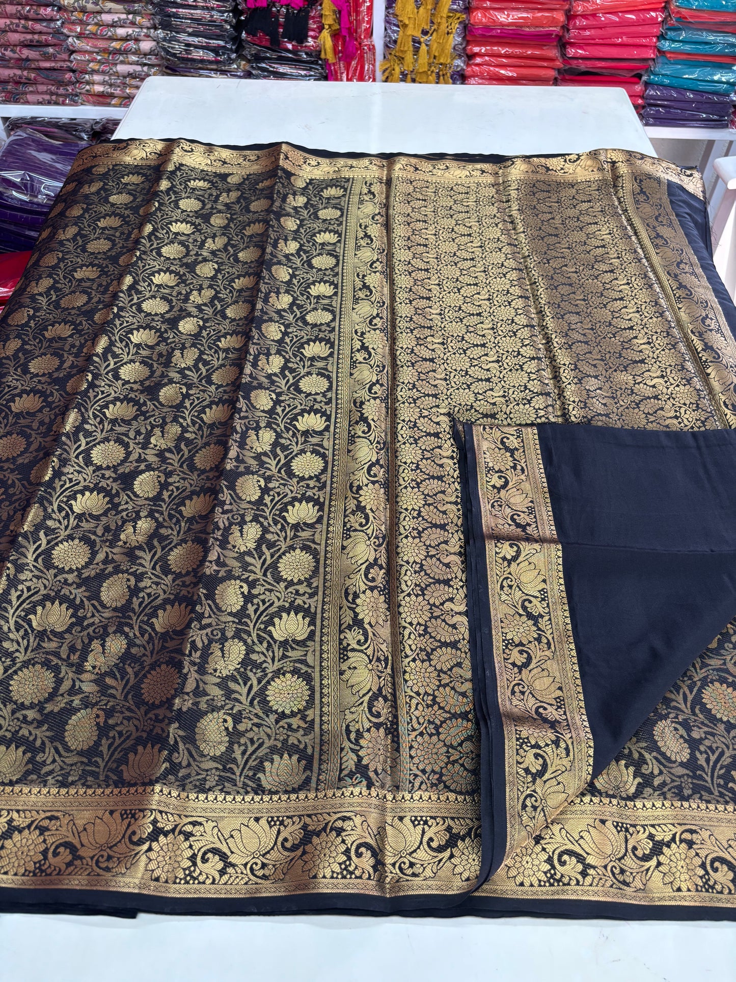 Semi Mysore Brocade (Premium, Lotus Peacock Brocade Weaving)
