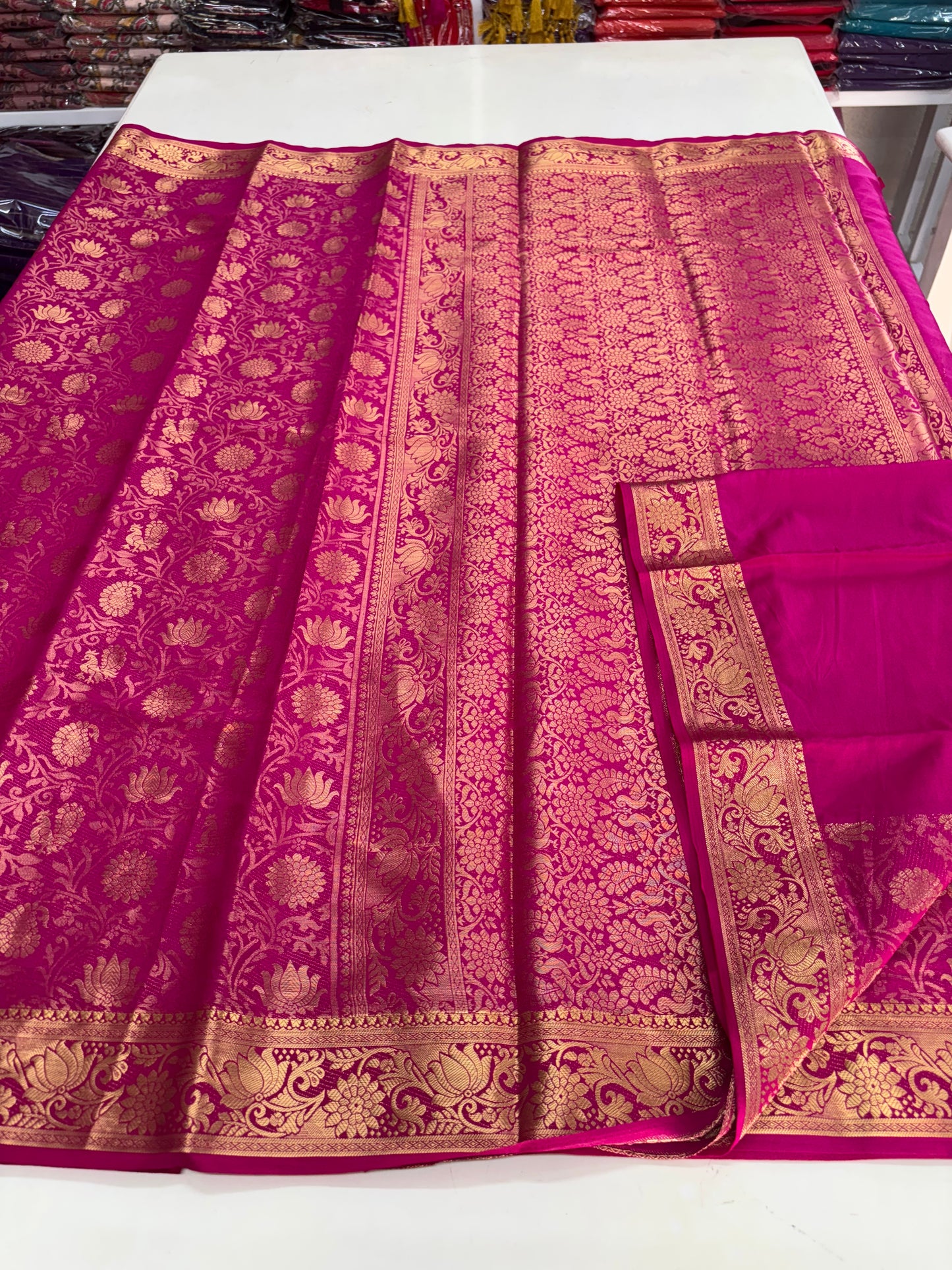 Semi Mysore Brocade (Premium, Lotus Peacock Brocade Weaving)