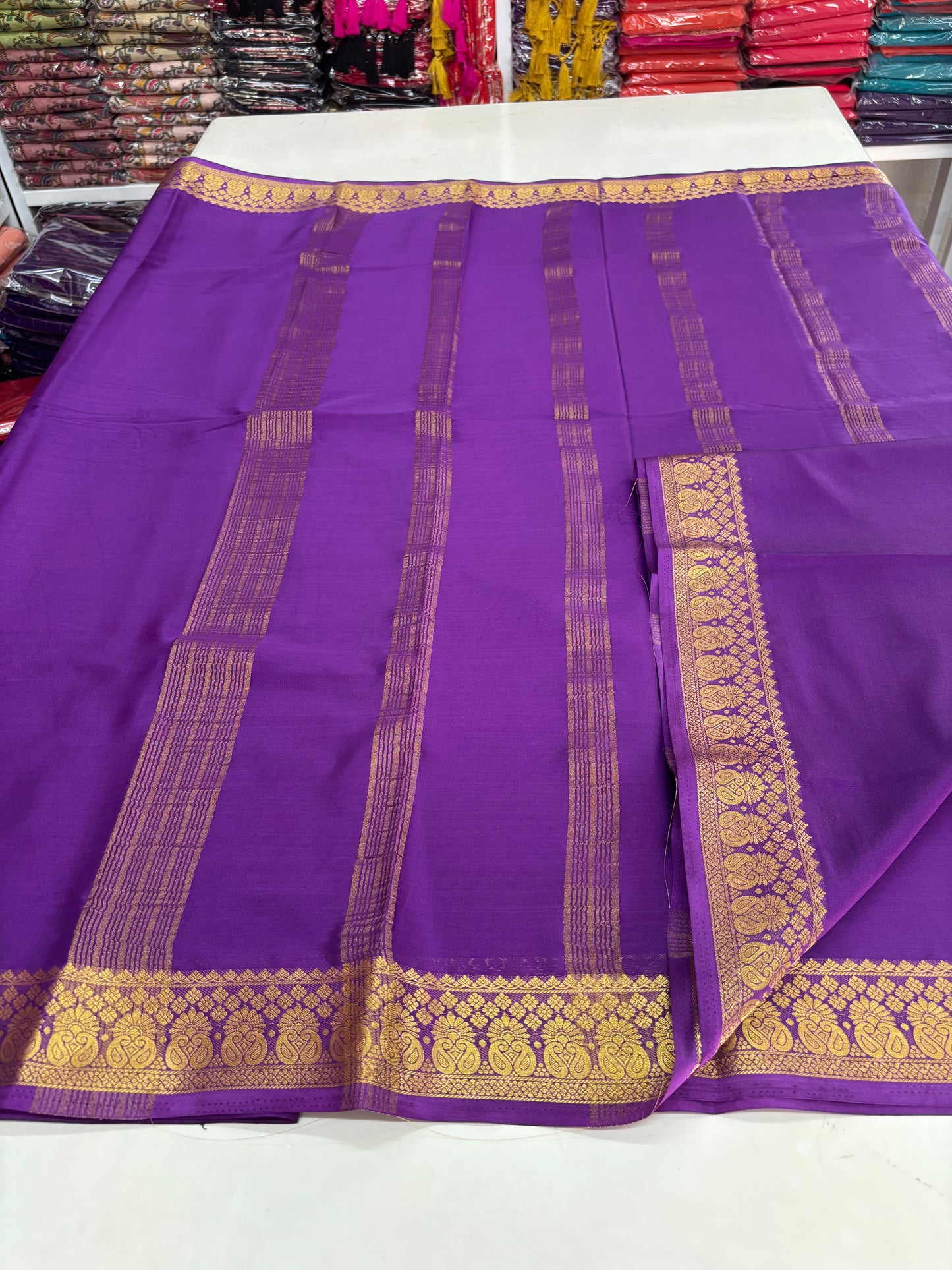 Semi Mysore Crepe (Premium, Self Double Mangoes Border)