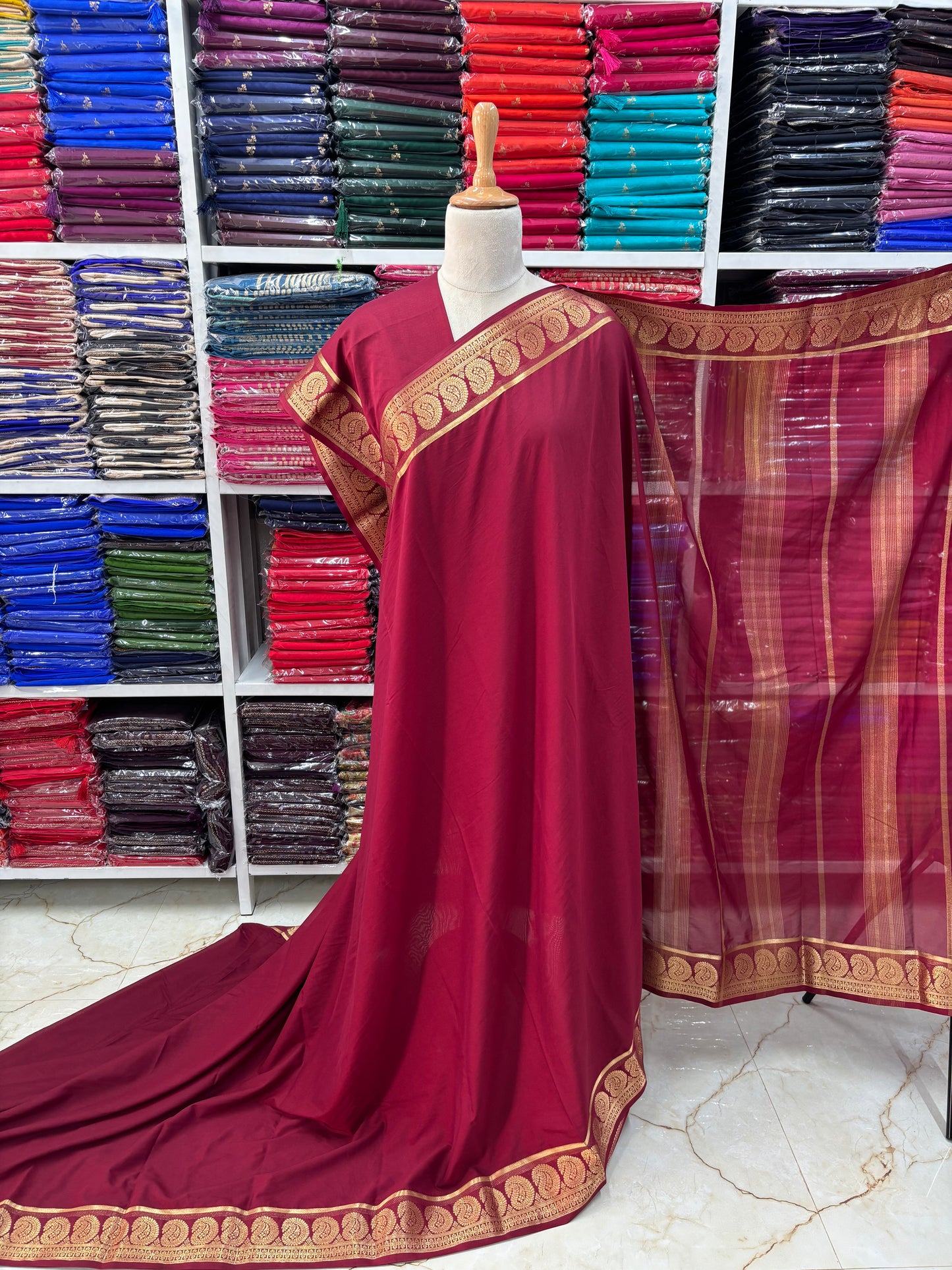 Semi Mysore Crepe (Self, Rich Mango Border)