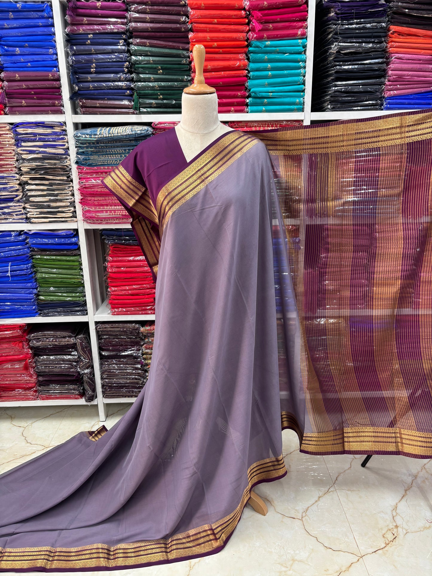 Semi Mysore Crepe (Golden Sequence Border)