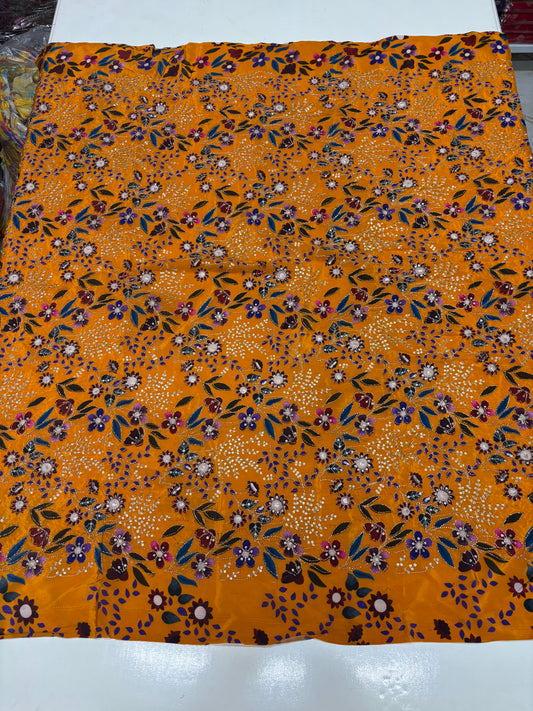 Kalamkari Blouse Fabric (HSSB14, Rich Floral Print with Positioning Work)