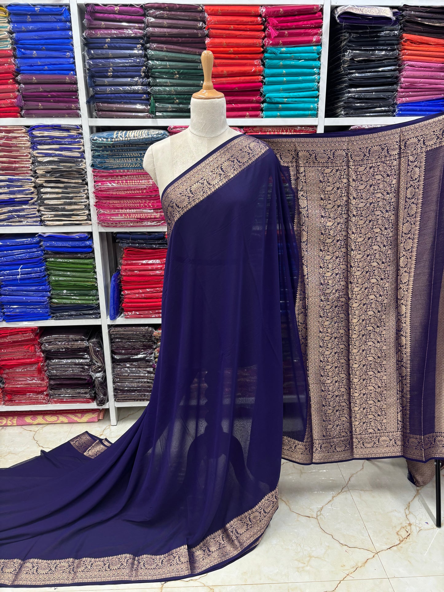 Georgette Chiffon (Lotus Border and Brocade Blouse)