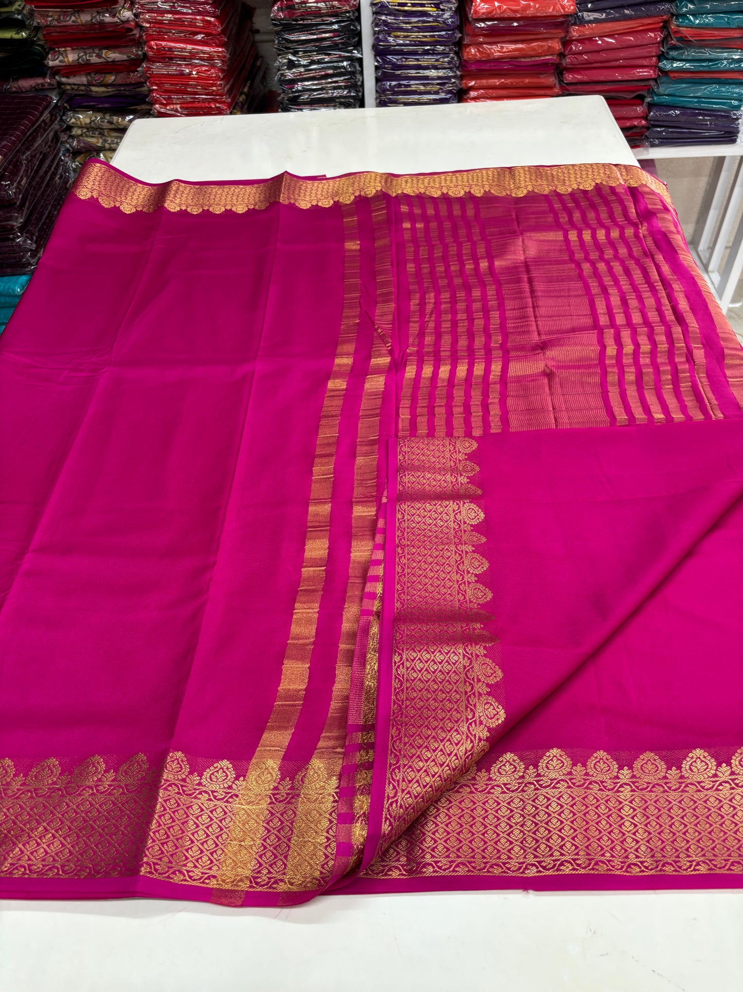 Semi Mysore Crepe (Self, Premium, Medium Size Border)