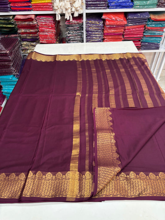 Semi Mysore Crepe (Self, Premium, Medium Size Border)