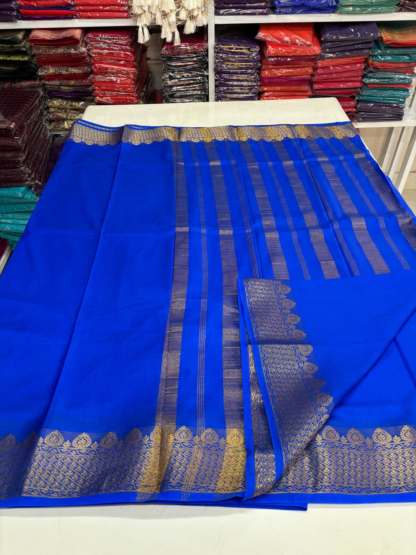 Semi Mysore Crepe (Self, Premium, Medium Size Border)