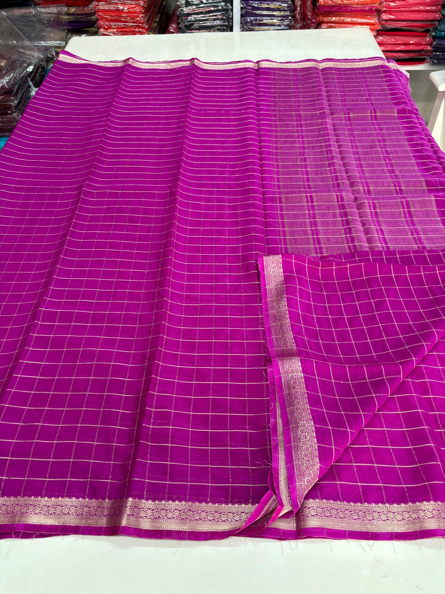 Chinnon Checks (Self, Small Floral Border)