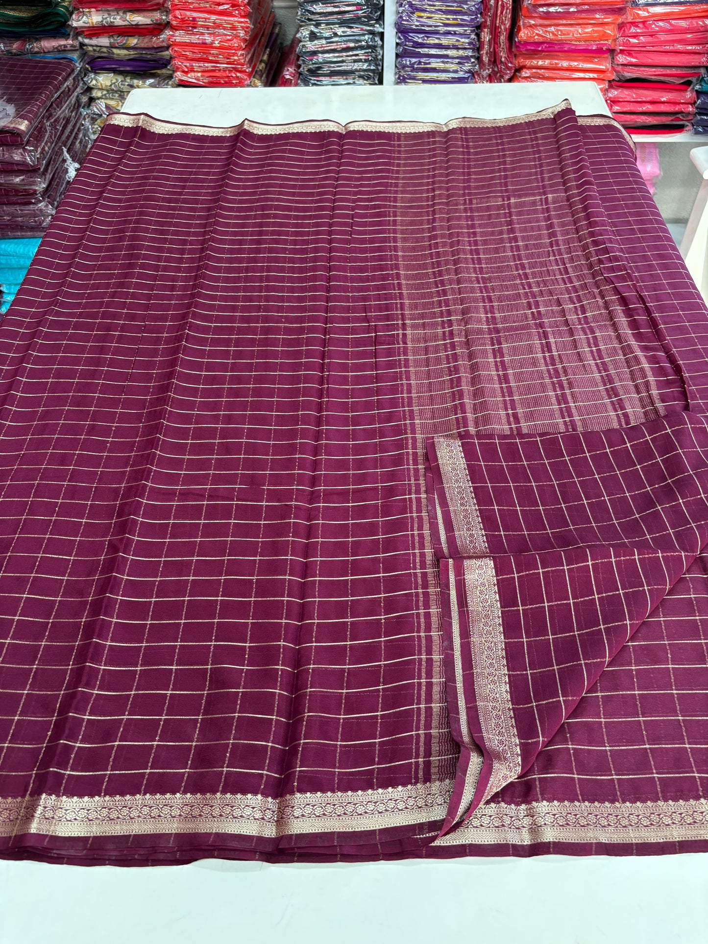 Chinnon Checks (Self, Small Floral Border)