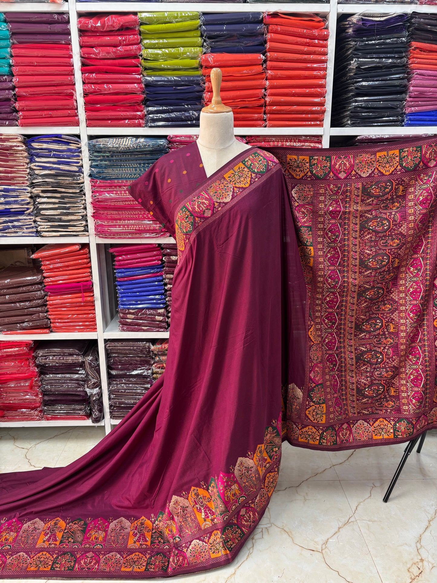 Kashmiri Pashmina Saree (Kalamkari Design)