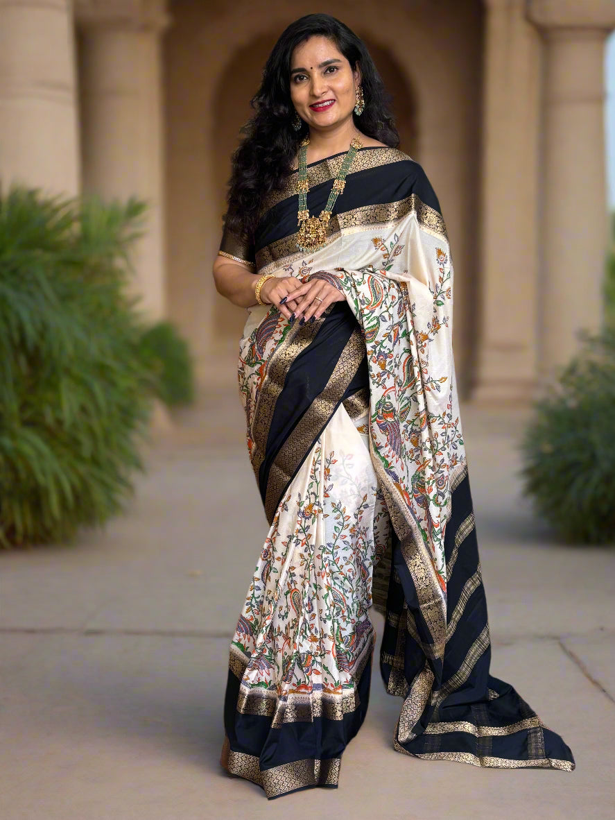 Semi Mysore Crepe (Peacock Kalamkari Print)