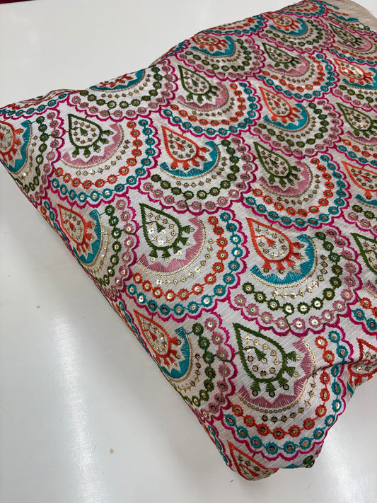 Raw Silk Blouse Fabric (HSSB7, Heavy Embroidery Work)