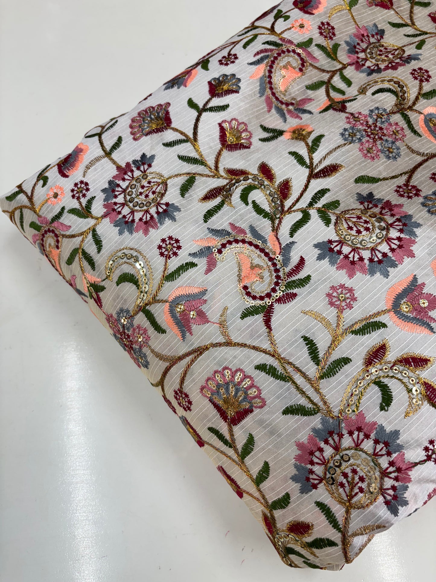 Raw Silk Blouse Fabric (HSSB7, Heavy Embroidery Work)