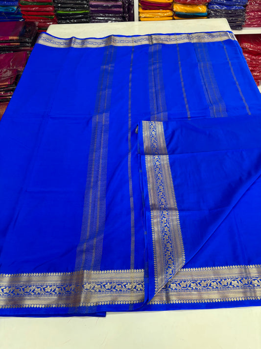 Semi Mysore Crepe (Self, Premium, Medium Size Border)