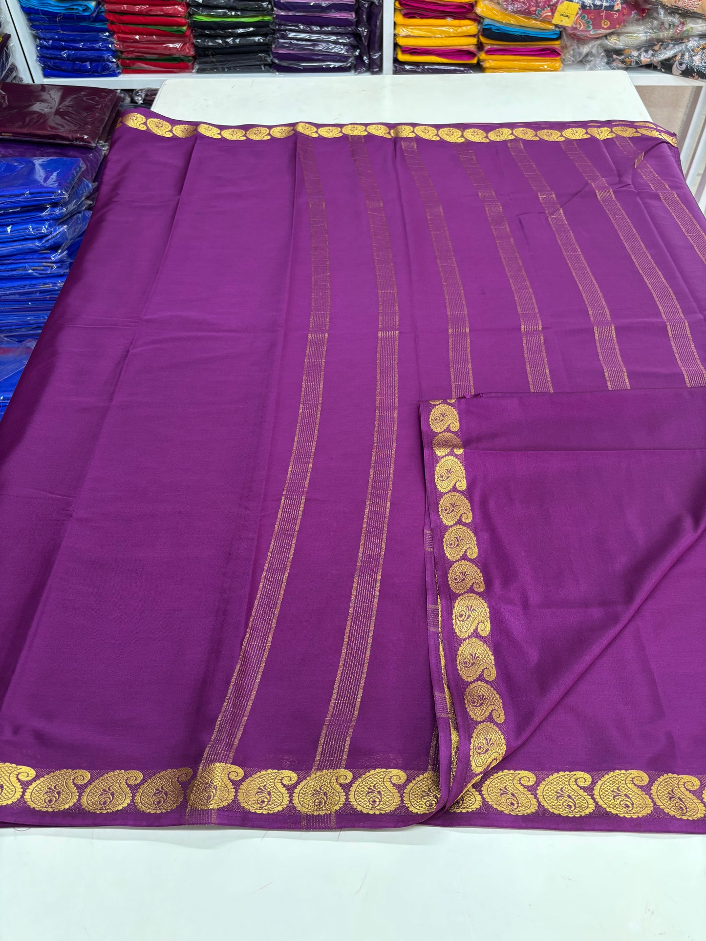 Semi Mysore Crepe (Self Mango Border)