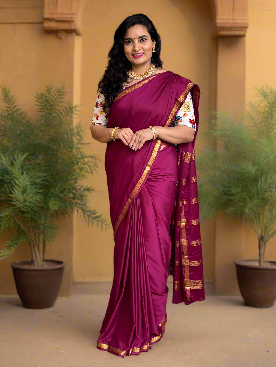 Semi Mysore Crepe (Self, Small 1 inch Border)