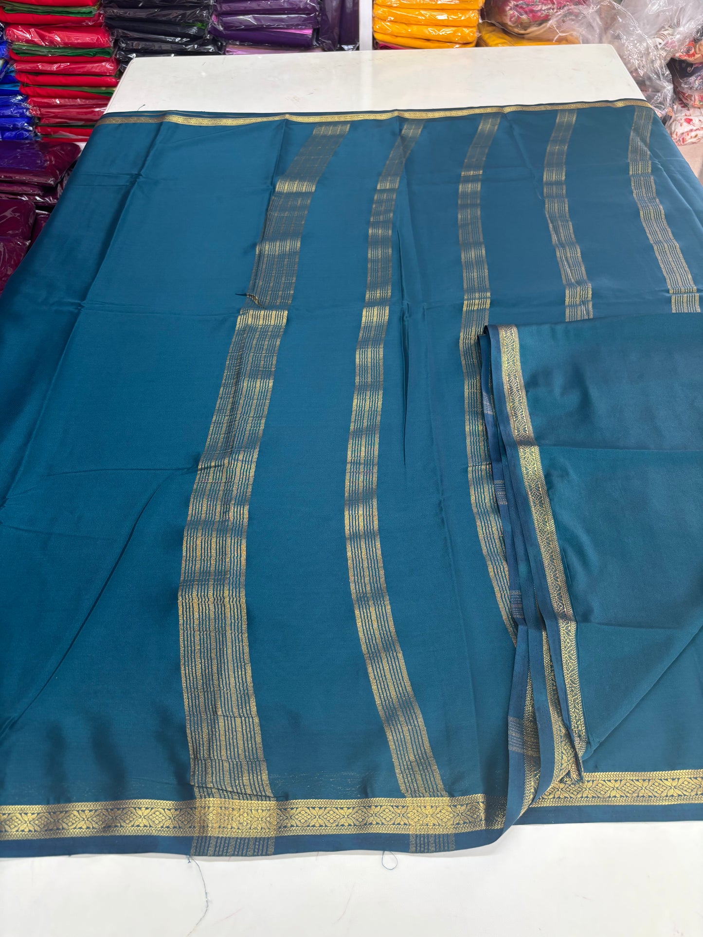 Semi Mysore Crepe (Self, Small 1 inch Border)