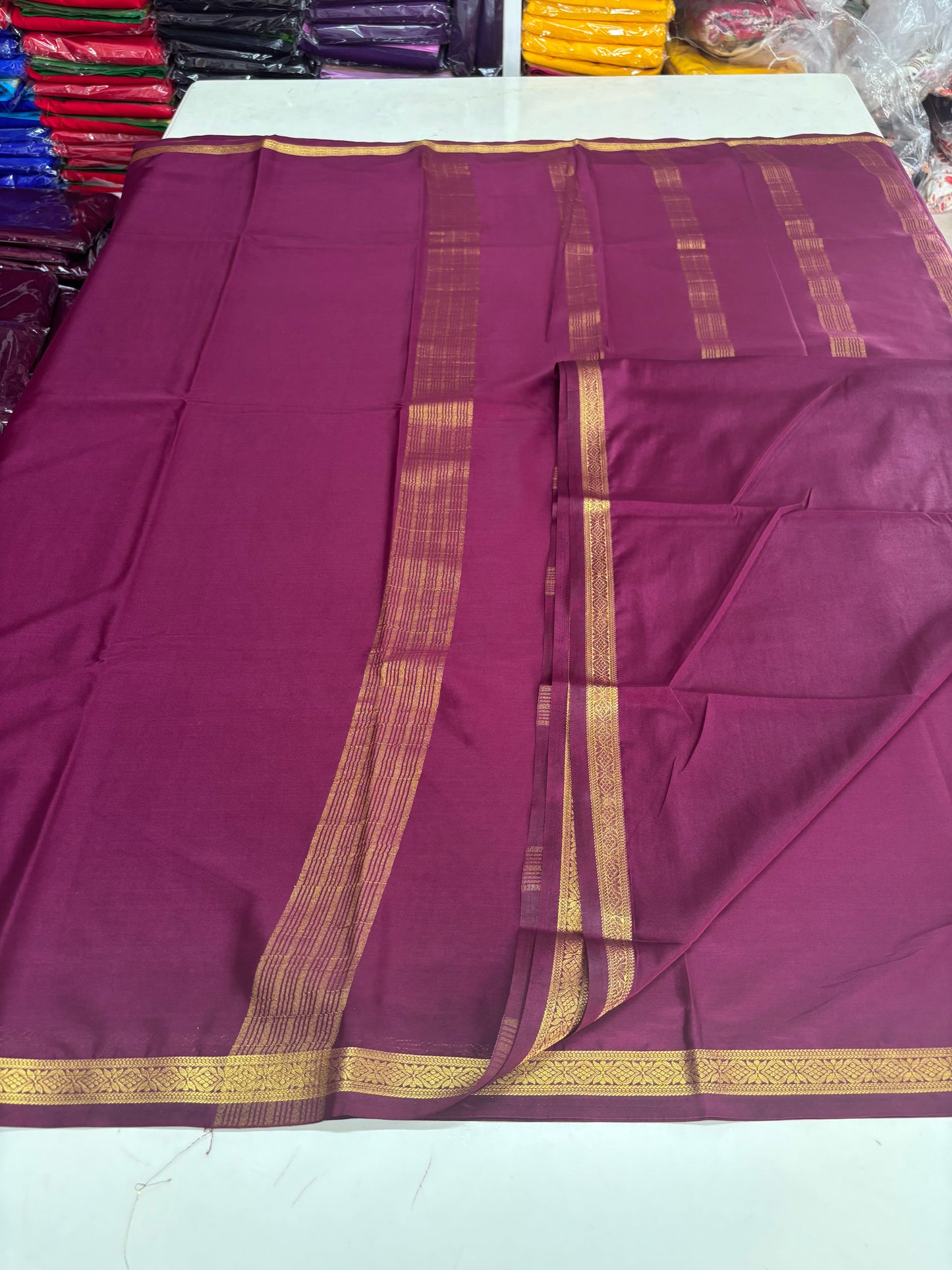 Semi Mysore Crepe (Self, Small 1 inch Border)