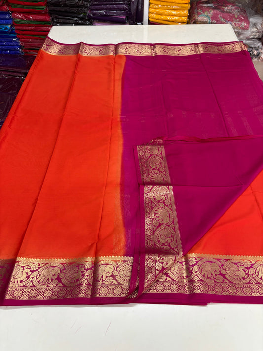 Semi Mysore Crepe (Premium, Contrast, Elephant and Peacock Border)
