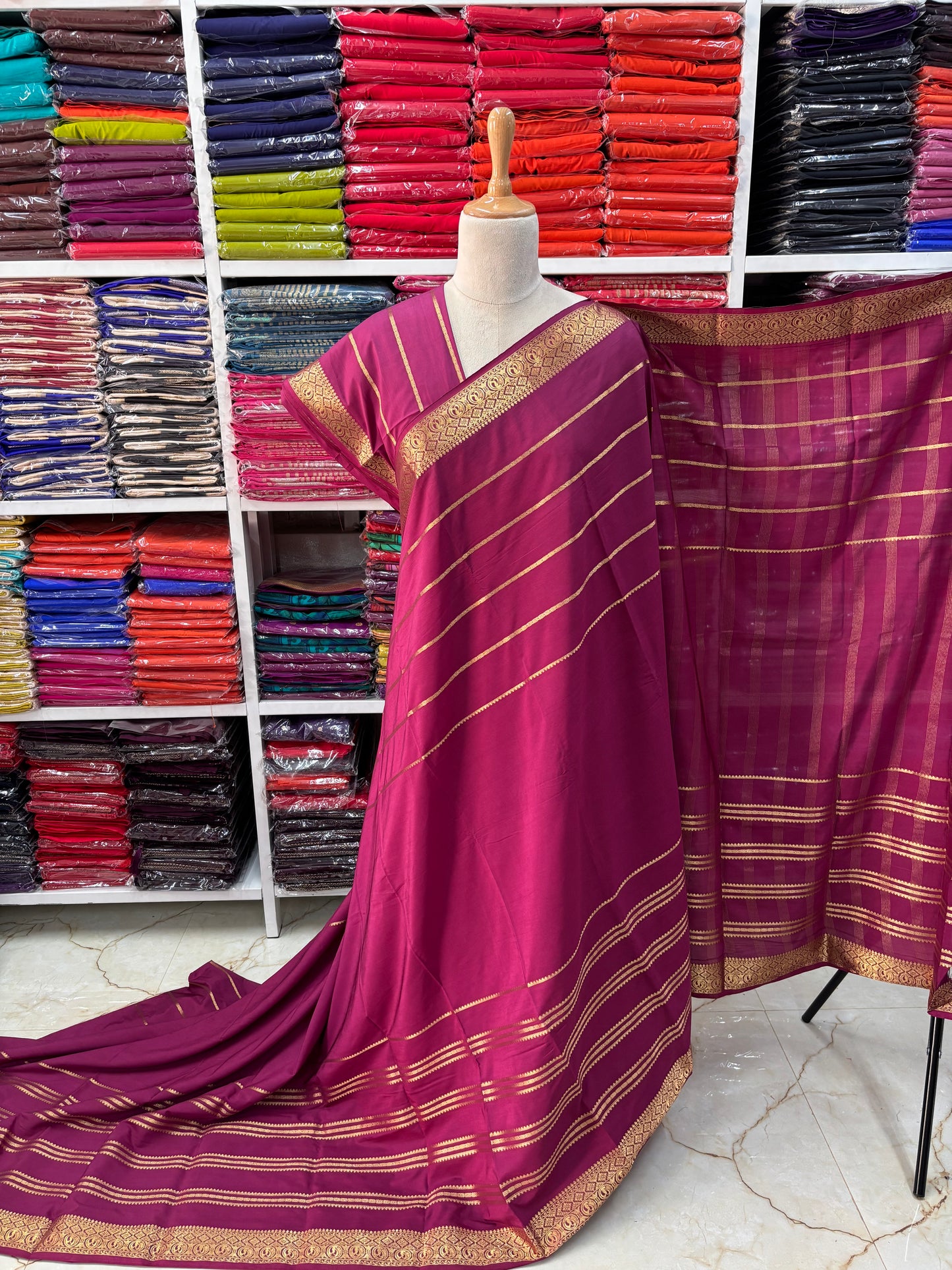 Semi Mysore Crepe (Self, 2D Horizontal Lines)